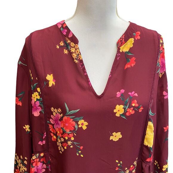 NWT OLD NAVY Burgundy Floral Lined V-Neck Long Balloon Sleeve Dress Size XXL - Picture 1 of 5